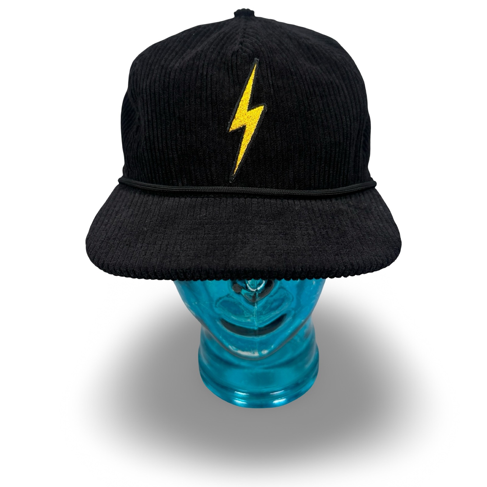 Aviator Nation Black Corduroy Lightning Bolt Snapback Rope Hat Retro Cap